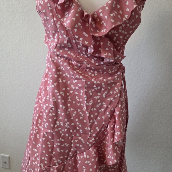 Pink Heart-Print Ruffle Wrap Dress - Picture 13 of 13